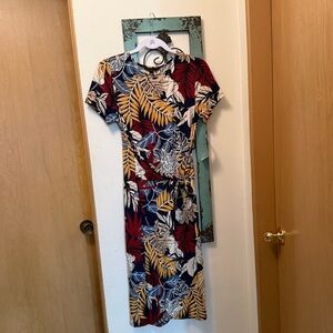 R&K Navy and Mustard Floral Midi Dress